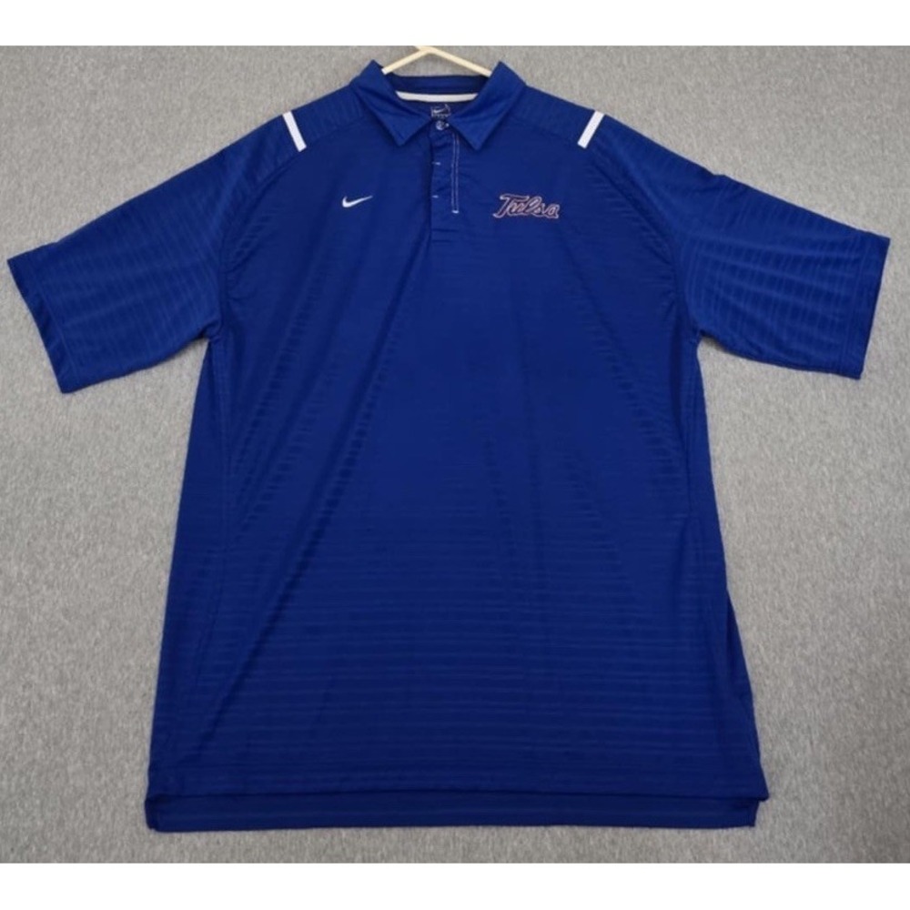 Nike Golf Dri Fit Polo Men's Shirt Large Tulsa Nike Swoosh Blue TU
